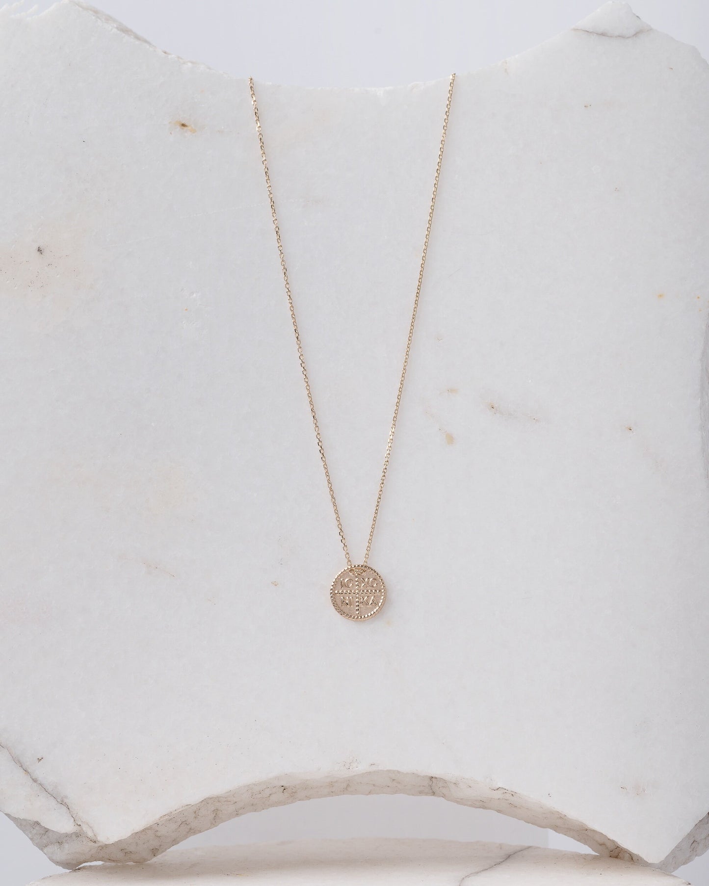 christian coin necklace in 14k yellow gold for women 