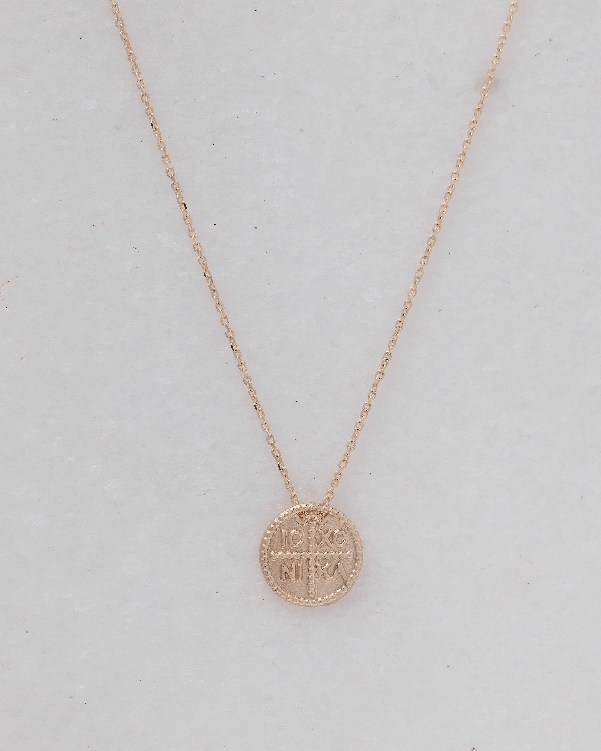 christian coin necklace in 14k yellow gold for women 