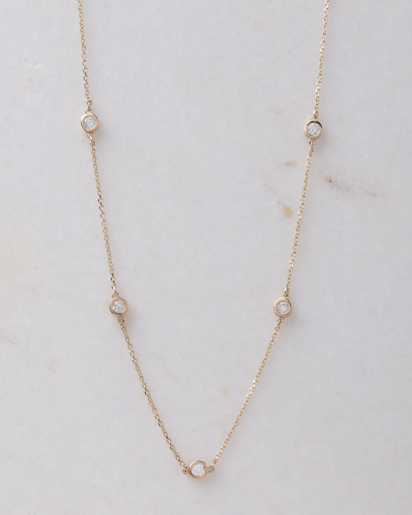 Cubic Zirconia Station Necklace 'By The Yard' in 14k Solid Gold