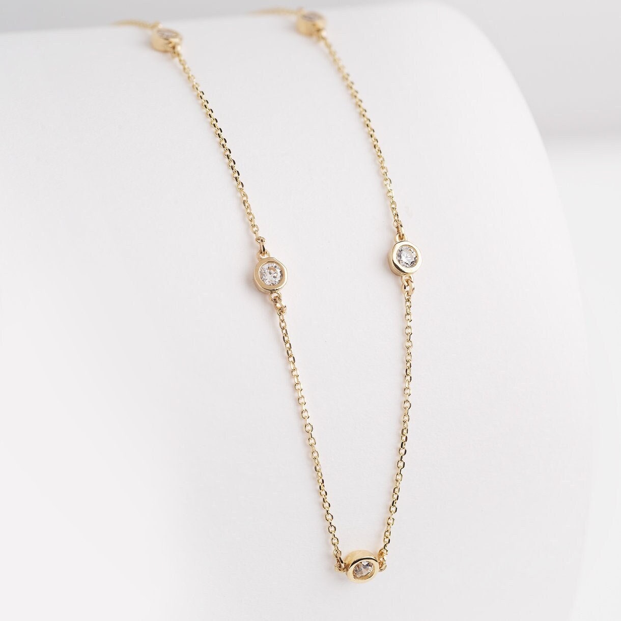 Cubic Zirconia Station Necklace 'By The Yard' in 14k Solid Gold