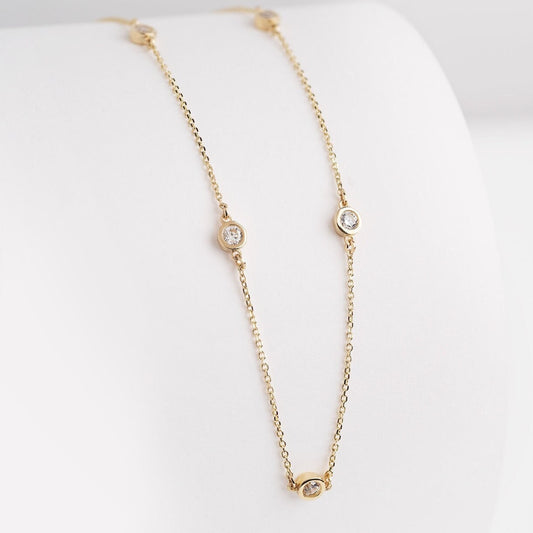 Cubic Zirconia Station Necklace 'By The Yard' in 14k Solid Gold