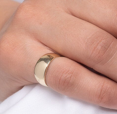 Handcrafted dome ring in 14k solid gold for women.