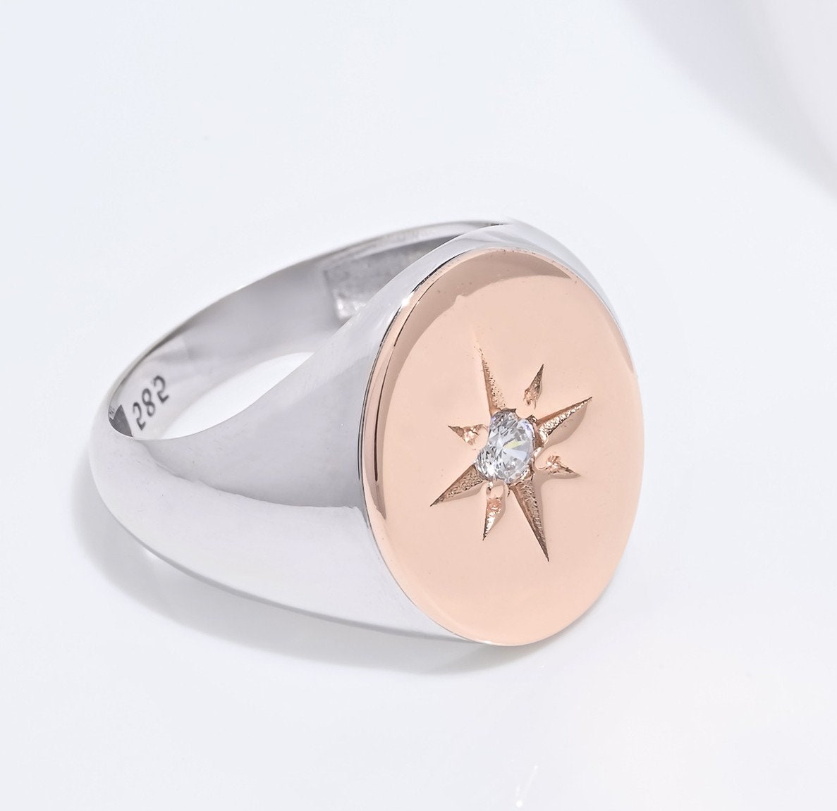 A star signet ring crafted in 14k solid gold for women.