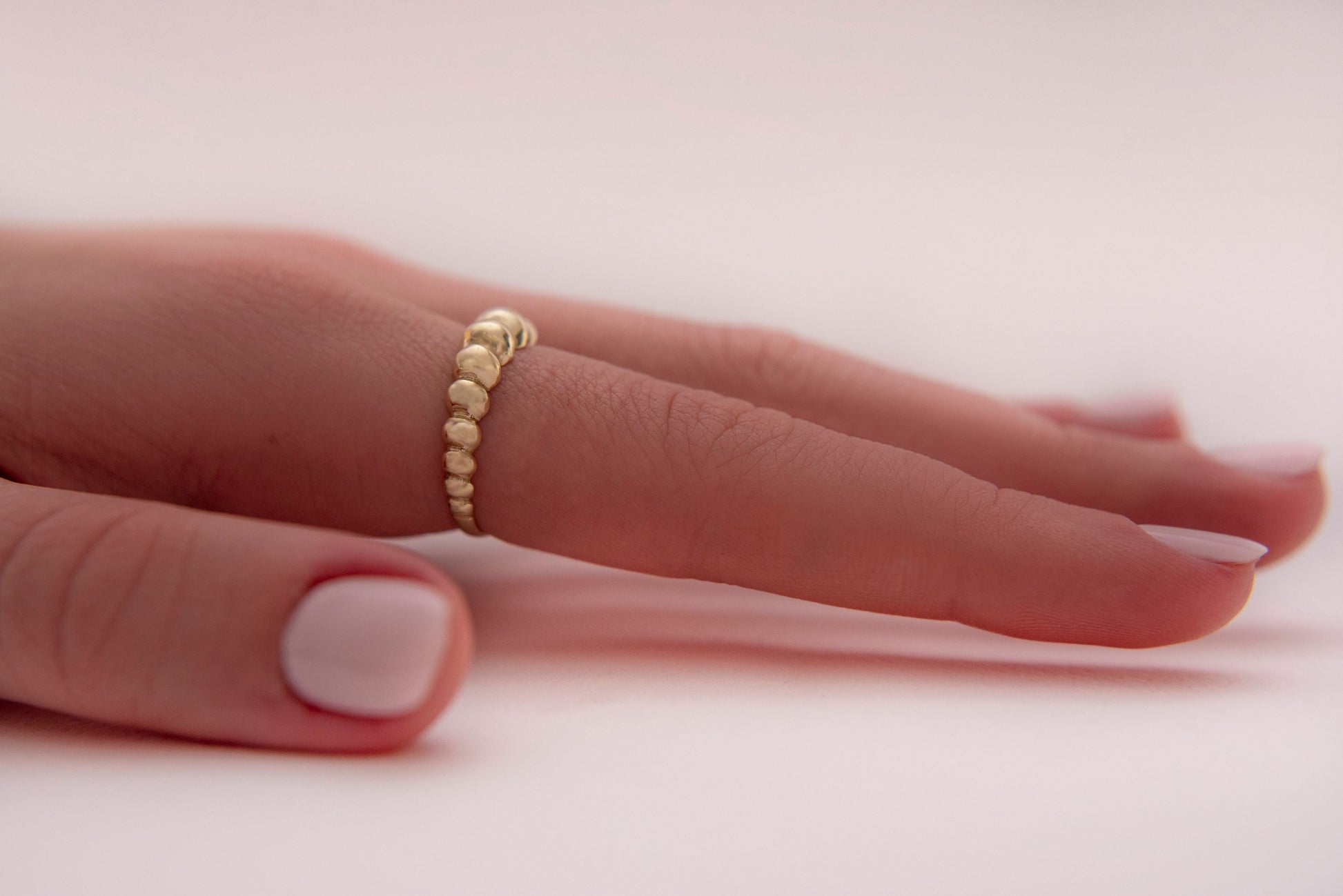 handmade 14k solid gold bubble ring for women