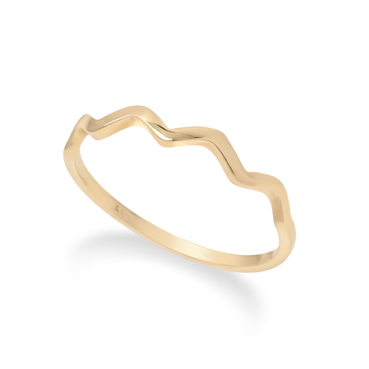 Handmade Flat Wavy Ring in 14k Gold for Women