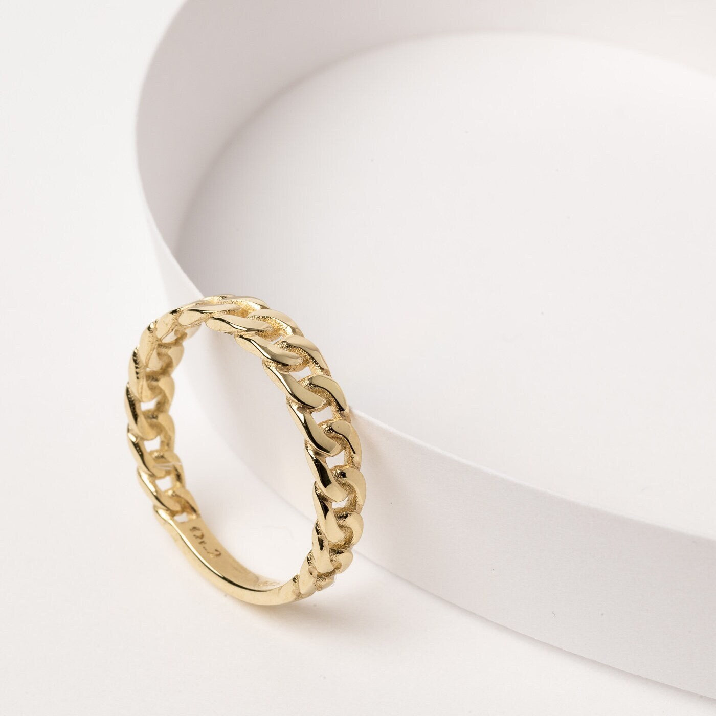 Handcrafted Cuban Link Ring in 14k Solid Gold for Women