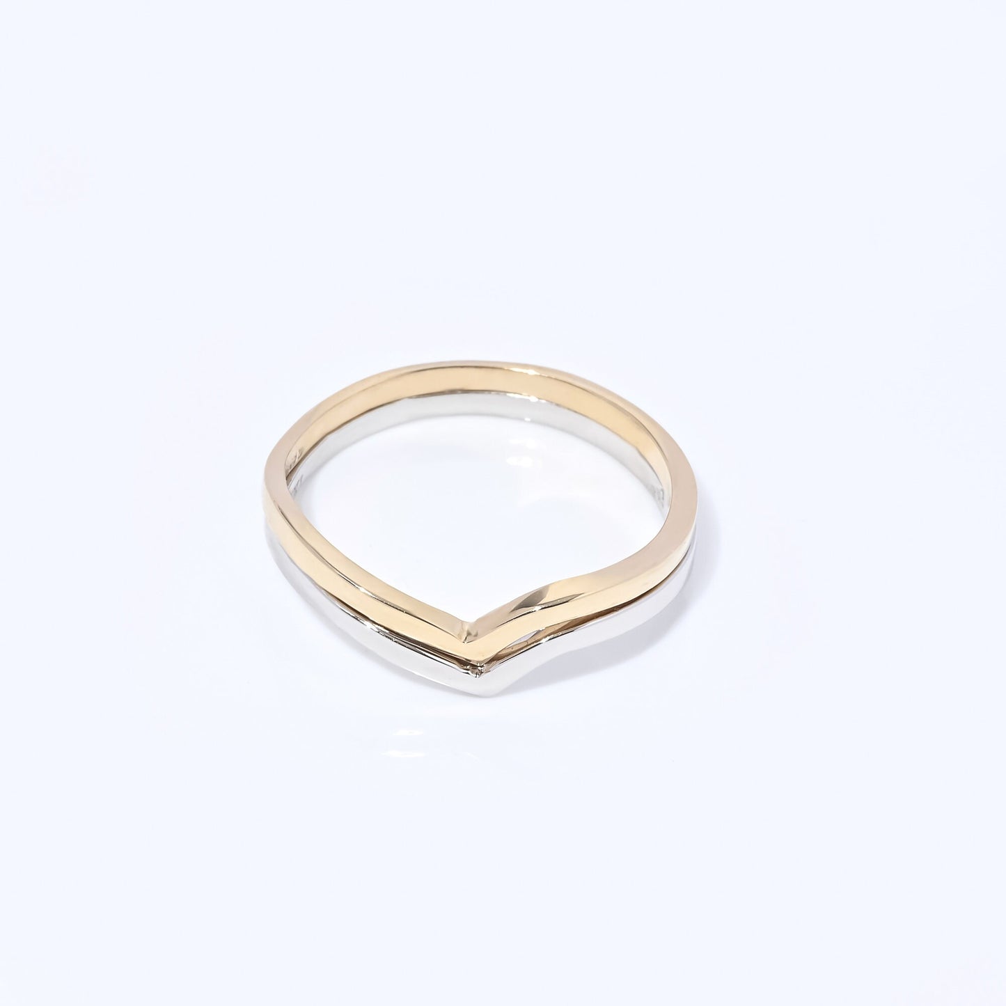 Handmade two-tone double chevron ring in 14k gold for women.