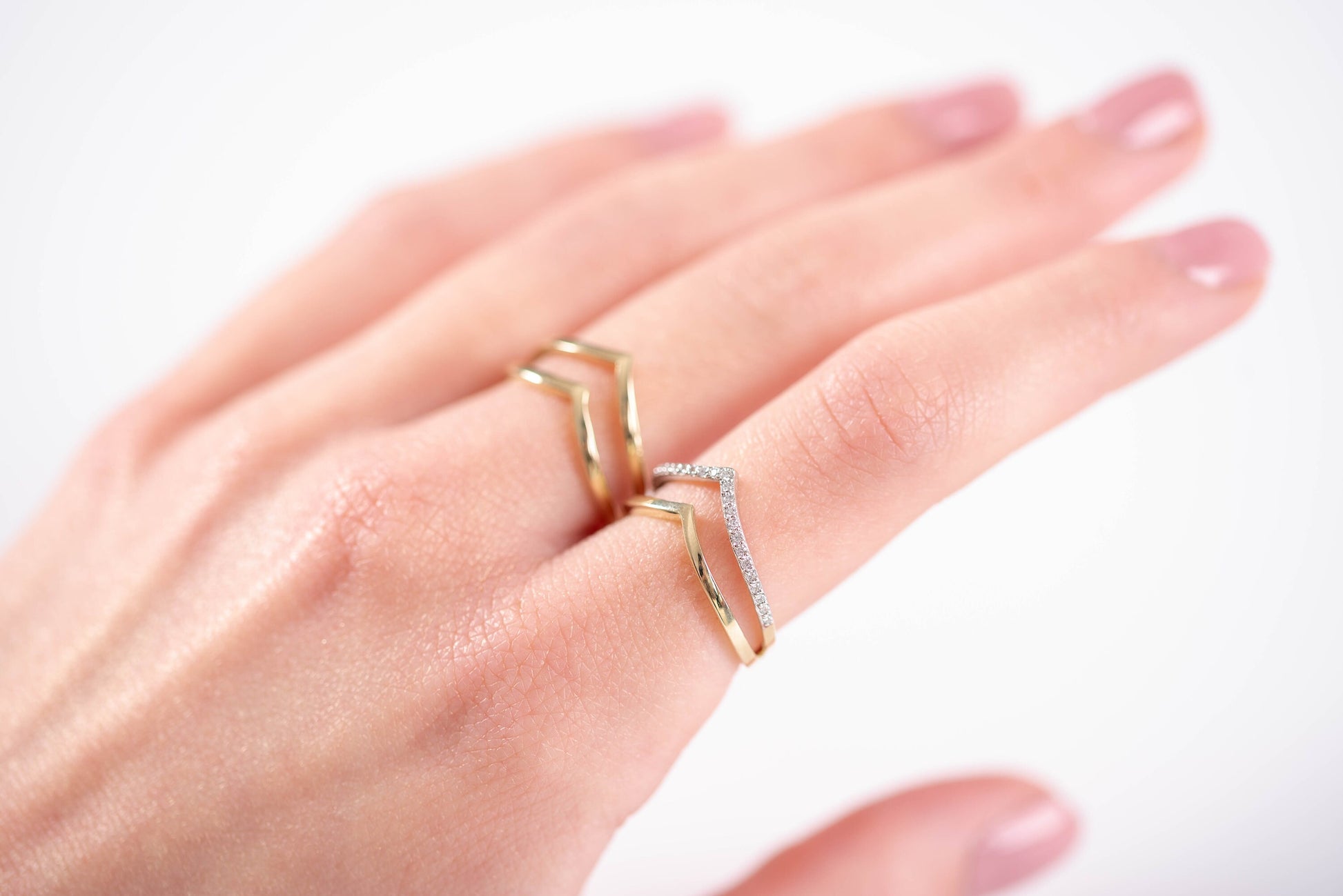 Handcrafted double chevron ring in 14k gold for women.