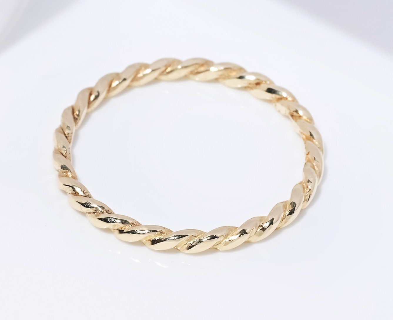 Handcrafted Slim 14K Solid Gold Twisted Ring for Women