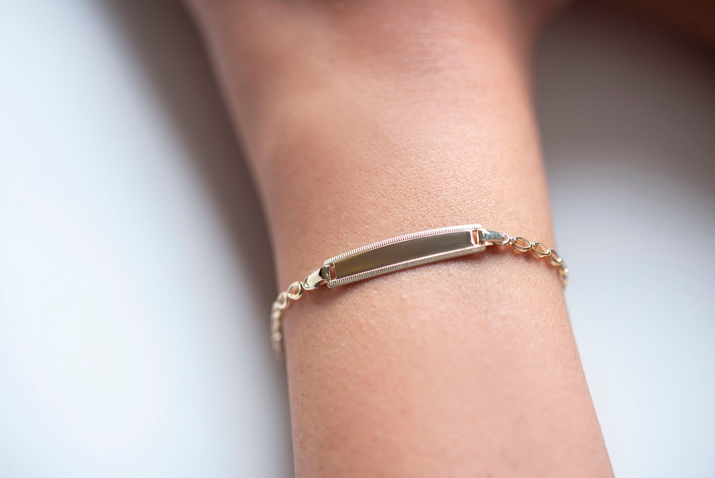 Handmade, Custom-Engraved ID Bracelet for Adults in 14k Gold