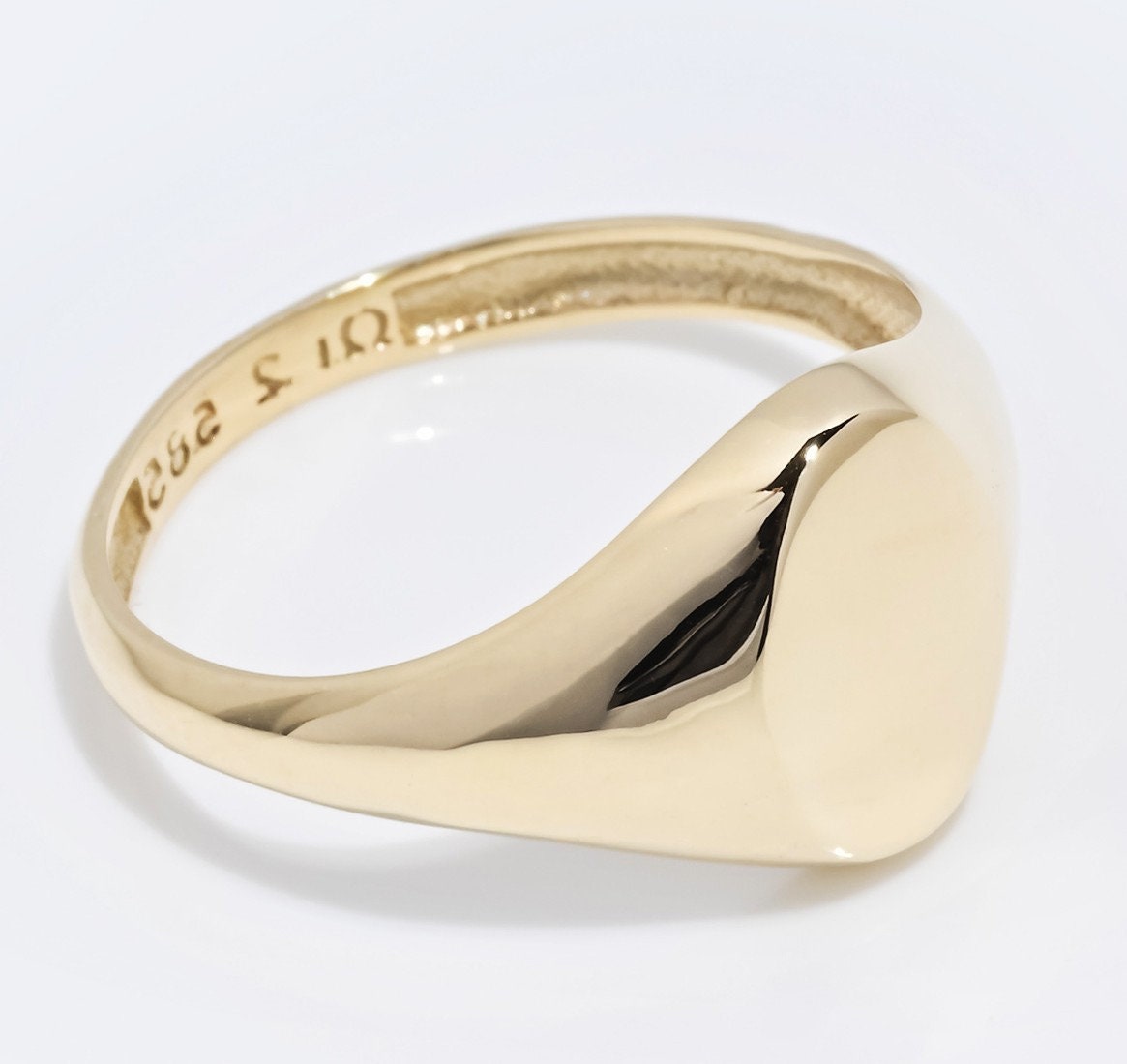 Personalized Gold Signet Ring for women, crafted in 14k gold with an engravable top part. 