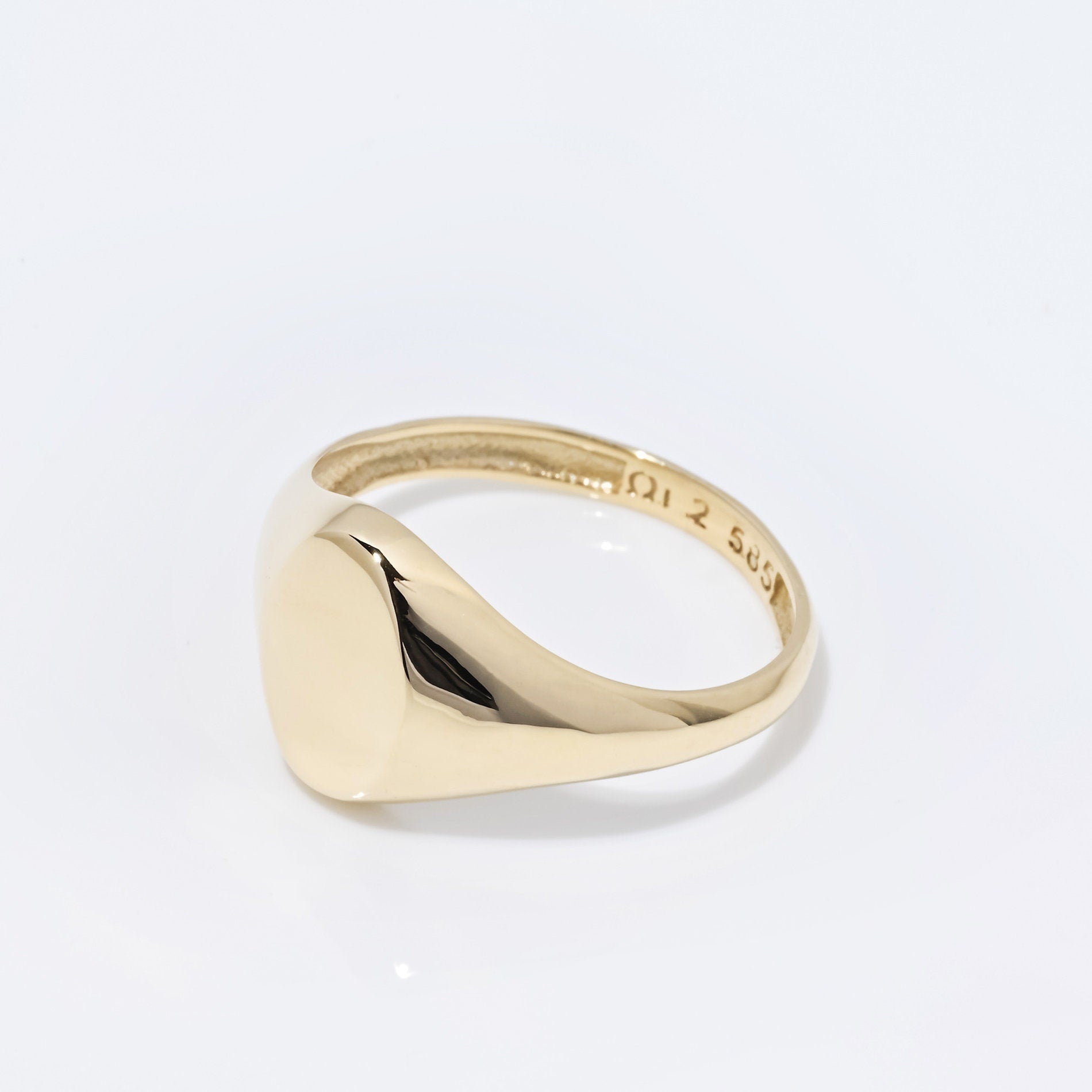 Personalized Gold Signet Ring for women, crafted in 14k gold with an engravable top part. 