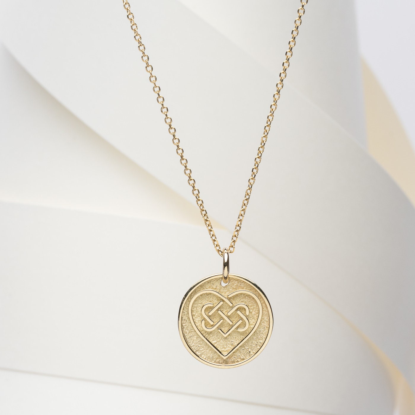 Celtic Knot Love Necklace in 14k Gold for Women, with Complimentary Engraving on the Reverse.