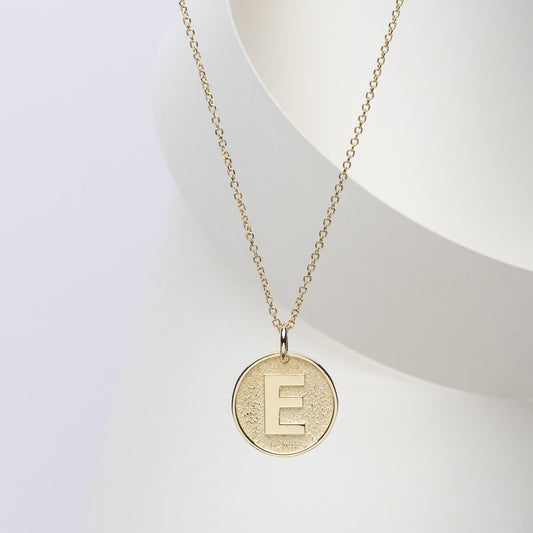 14k Gold Initial Necklace for women, featuring complimentary engraving on the reverse side.