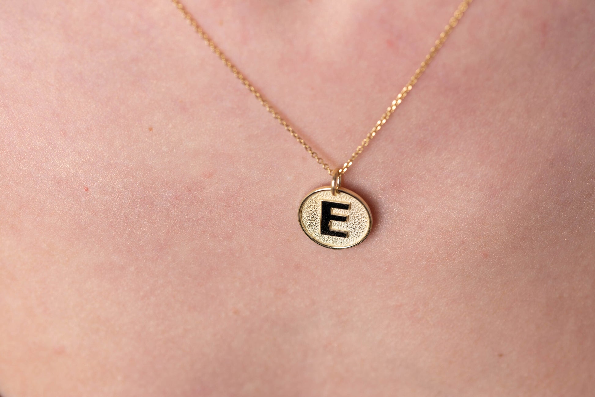 14k Gold Initial Necklace for women, featuring complimentary engraving on the reverse side.