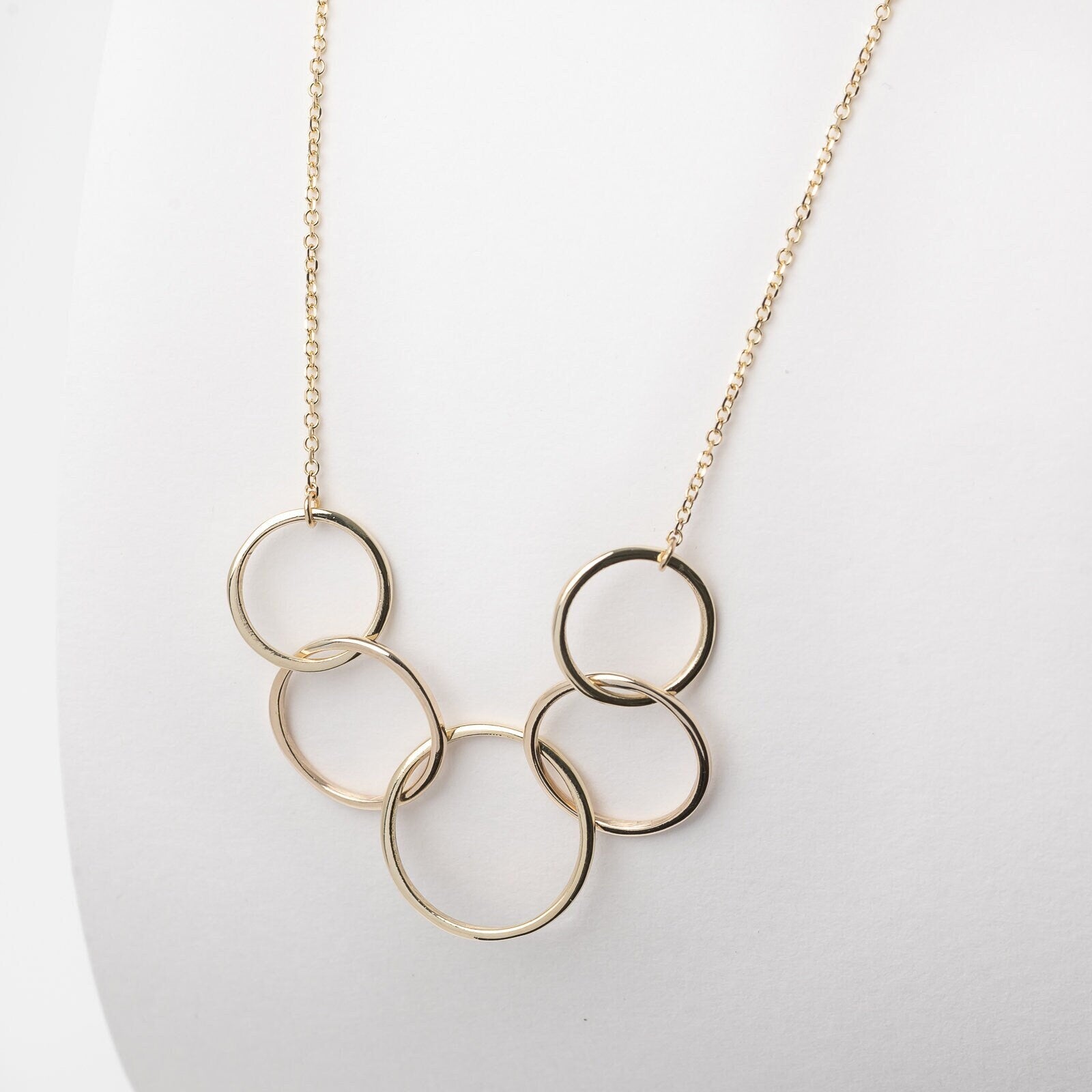 14k gold necklace with five interlocking circles for women 