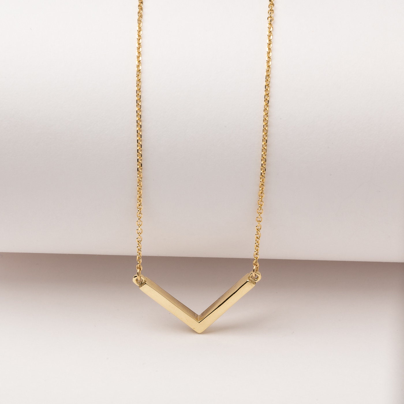 14k gold V shaped necklace for women