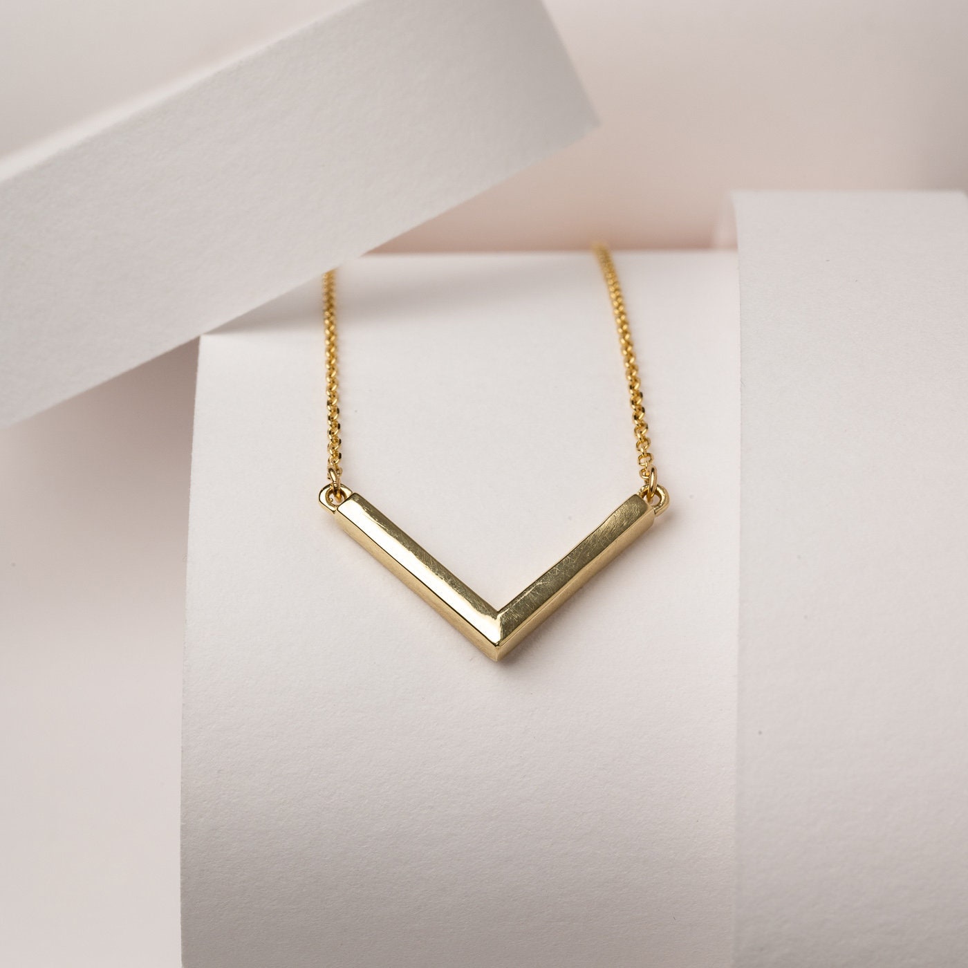 14k gold V shaped necklace for women