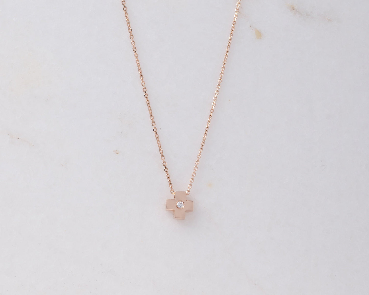 Small Diamond Cross Necklace in 14K Gold