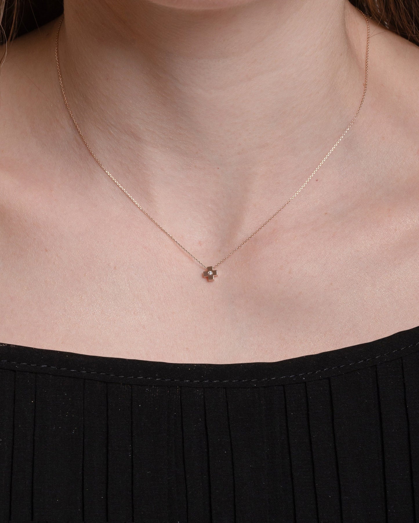 Small Diamond Cross Necklace in 14K Gold