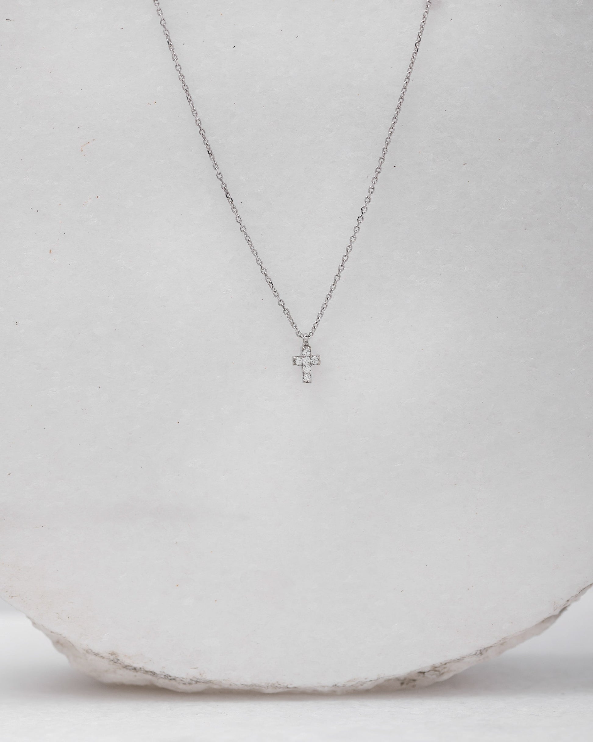 tiny diamond cross necklace in 14k white gold for women