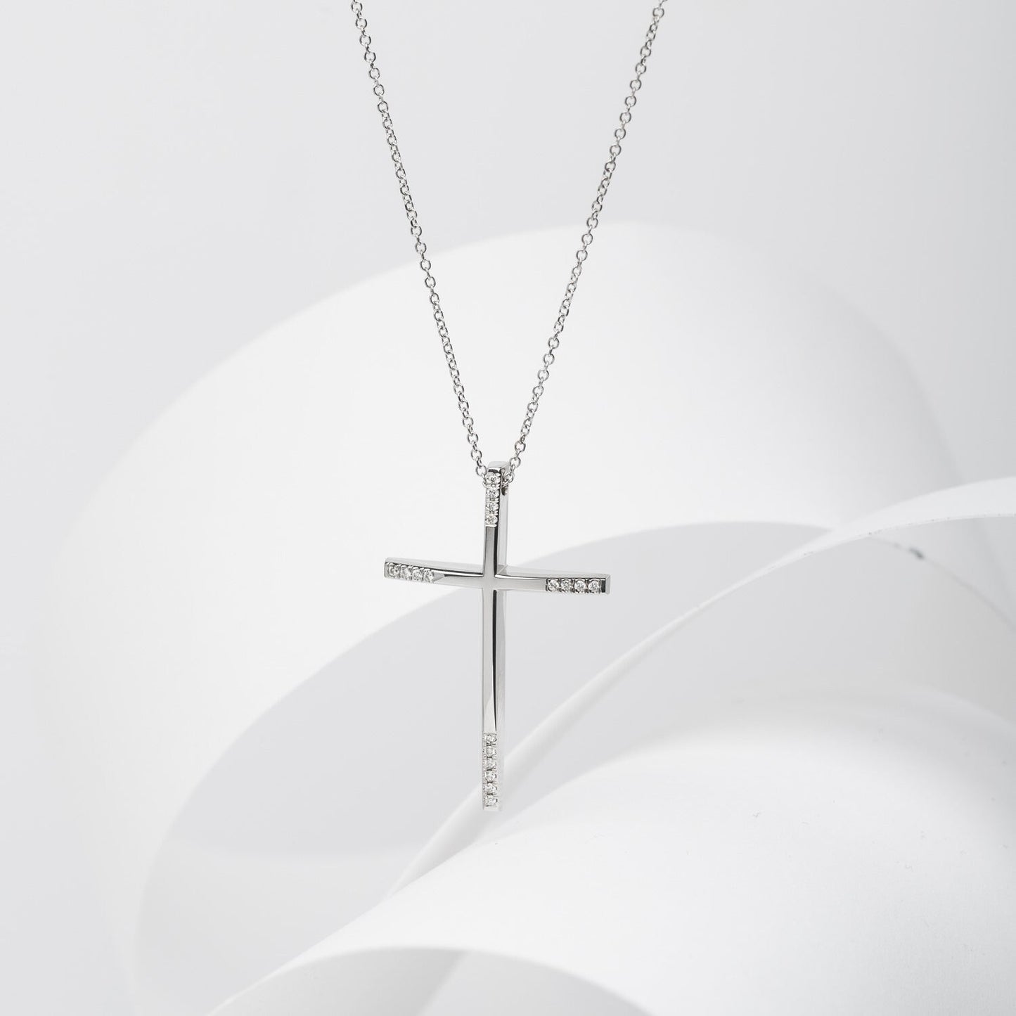 slim diamond cross necklace in 18k white gold for women 