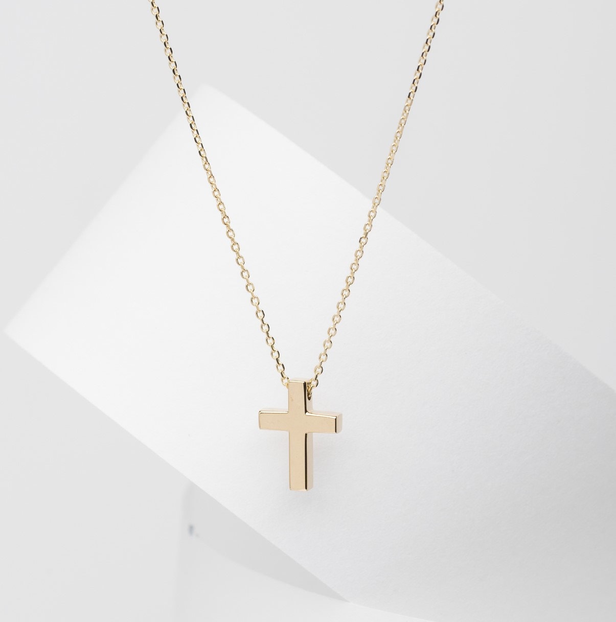 14K Solid Gold Petite Cross Necklace for Women