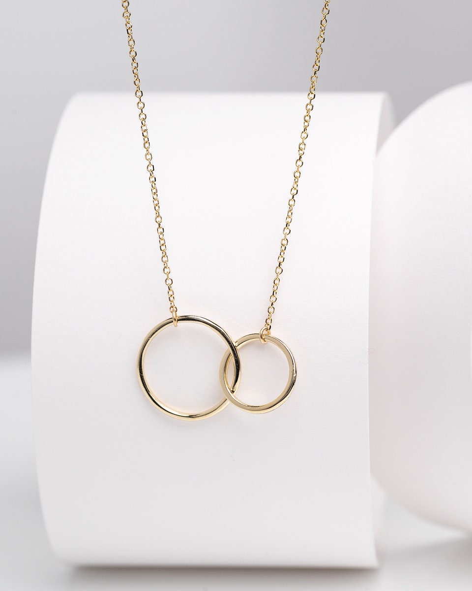 14k gold necklace with two interlocking circles 