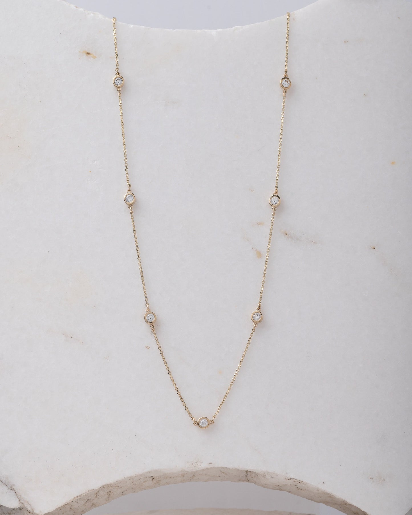 Cubic Zirconia Station Necklace 'By The Yard' in 14k Solid Gold