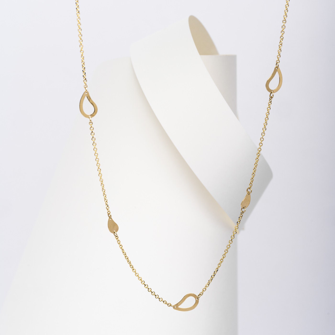 14K Gold Station Necklace with Leaves