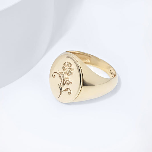 Women's Flower Signet Ring in 14K Gold