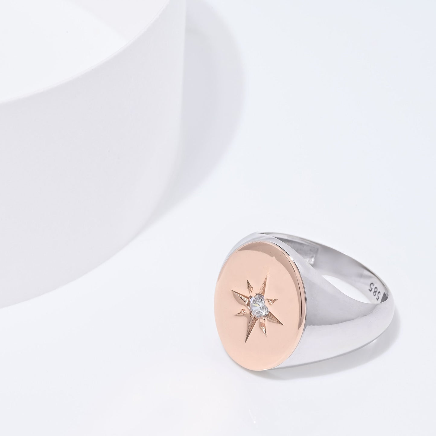 A star signet ring crafted in 14k solid gold for women.