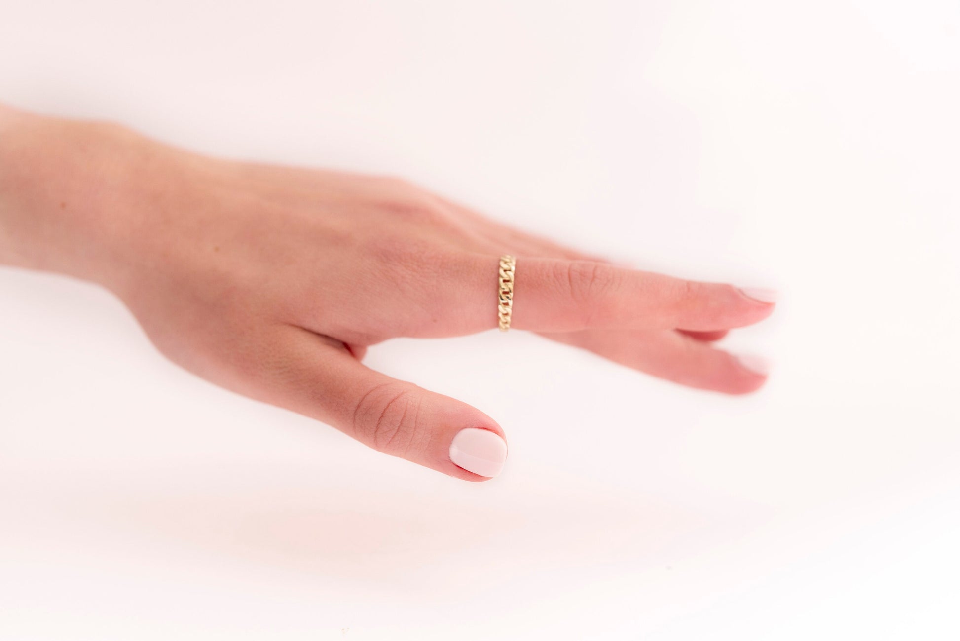 Handcrafted Cuban Link Ring in 14k Solid Gold for Women