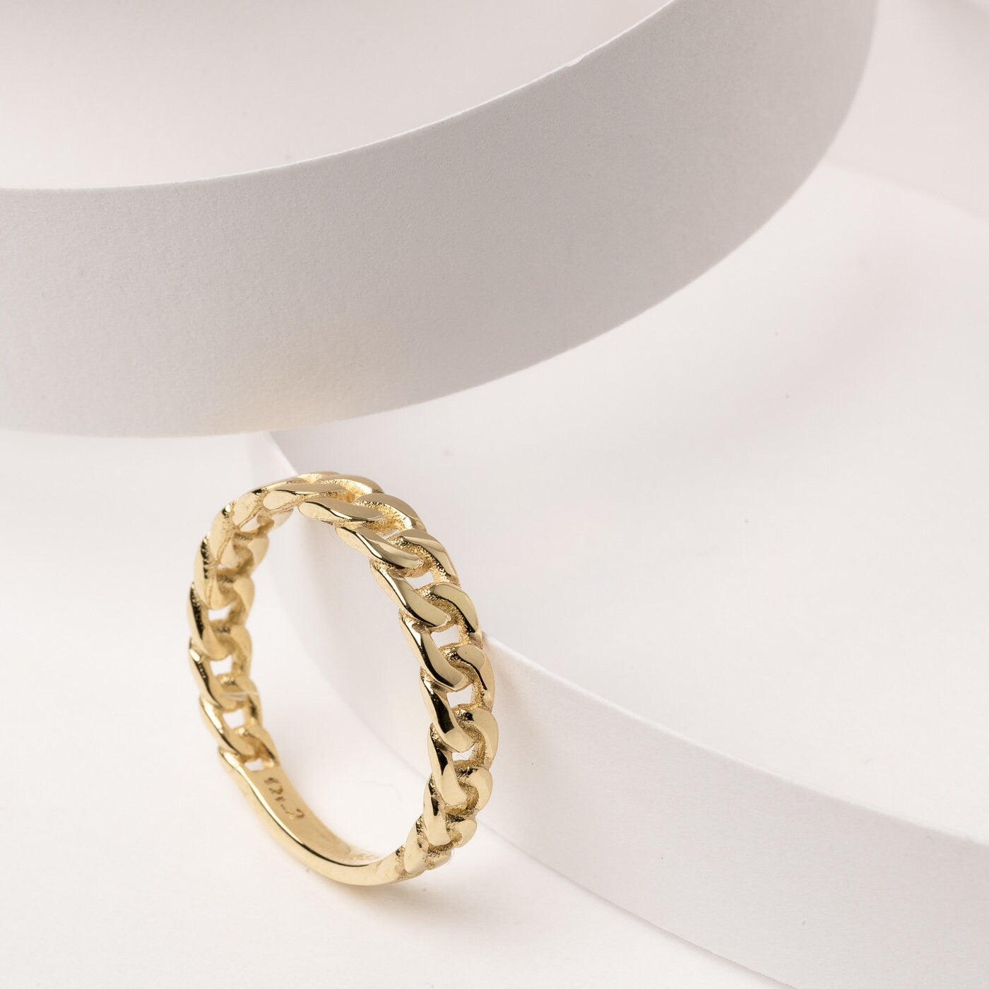 Handcrafted Cuban Link Ring in 14k Solid Gold for Women