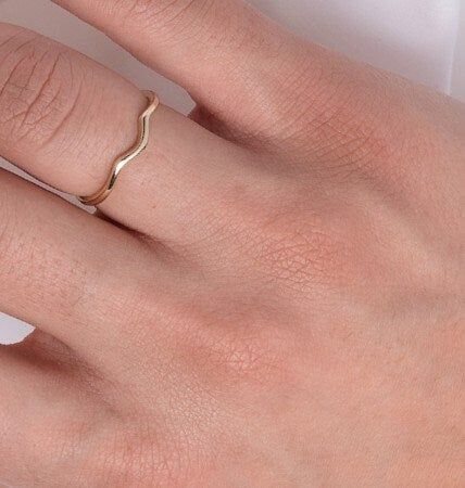 Handcrafted 14K Gold Thin Wave Ring for Women