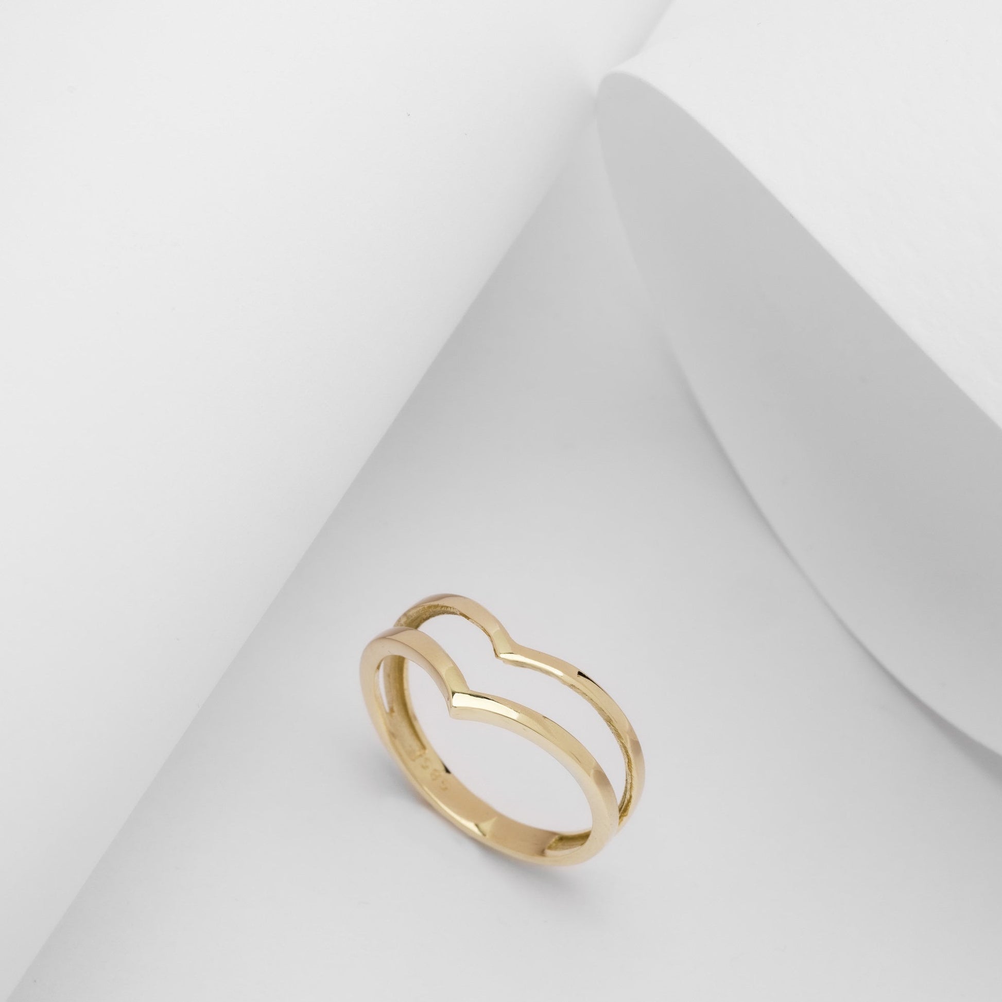 Handcrafted double chevron ring in 14k gold for women.