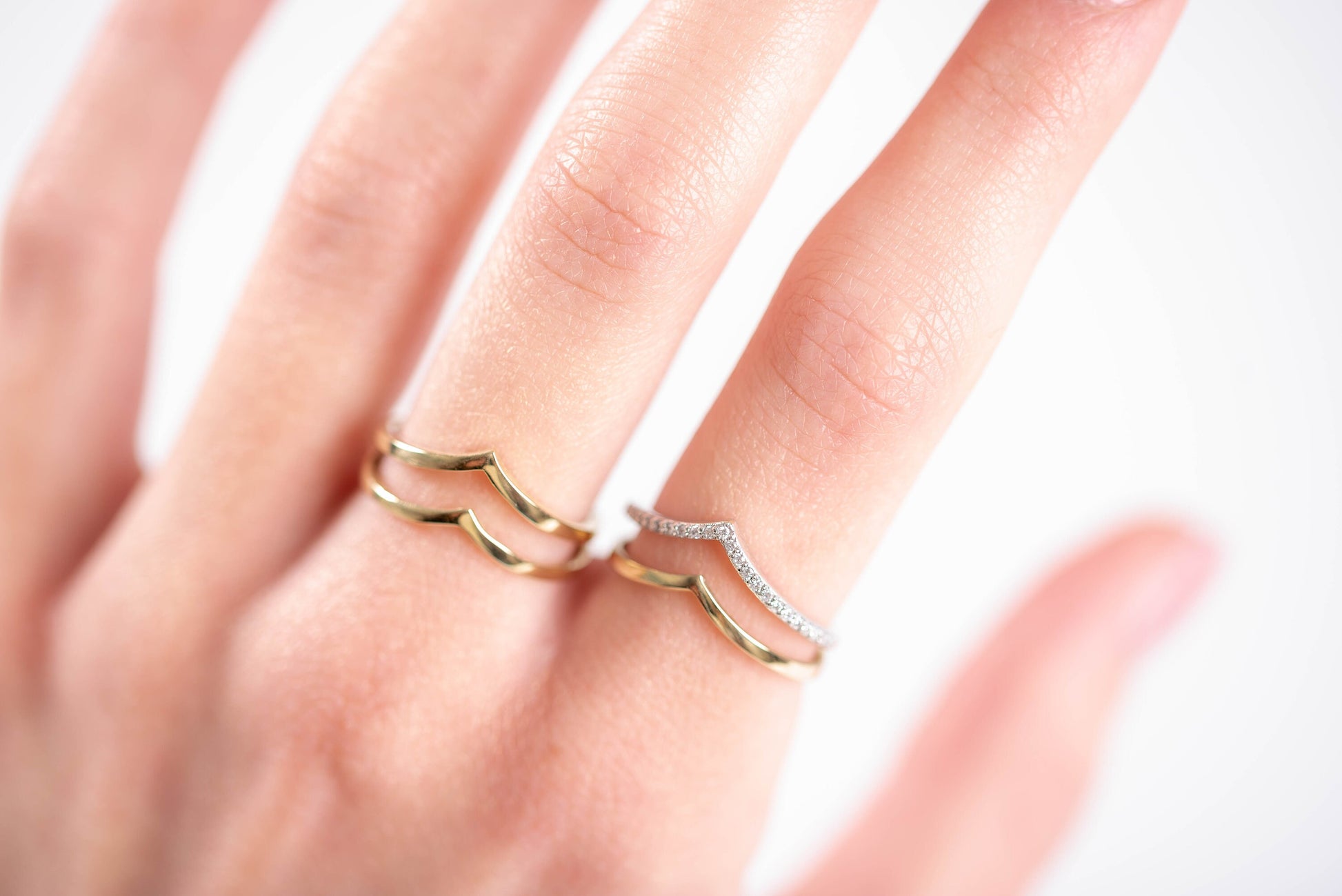 Handcrafted double chevron ring in 14k gold for women.