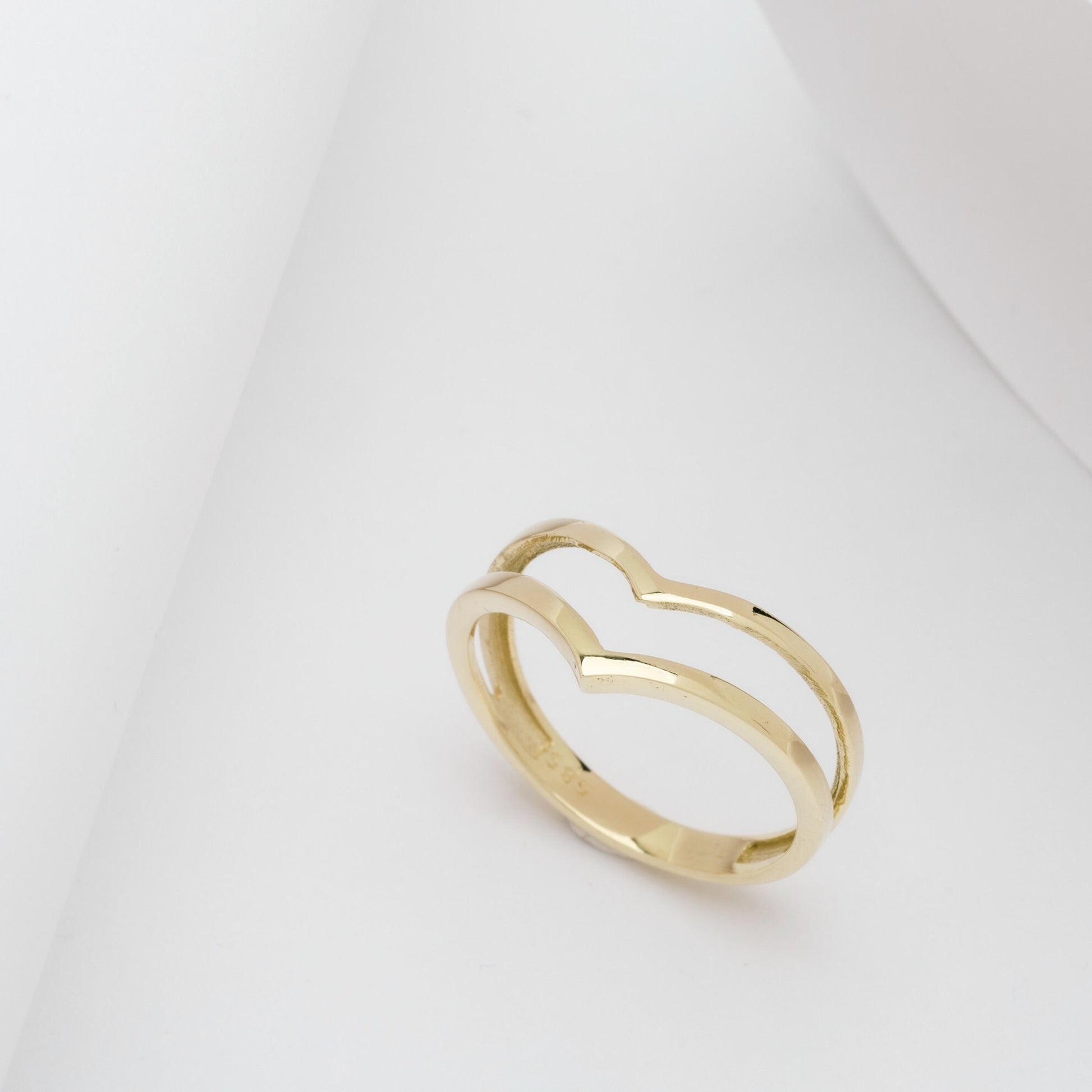 Handcrafted double chevron ring in 14k gold for women.