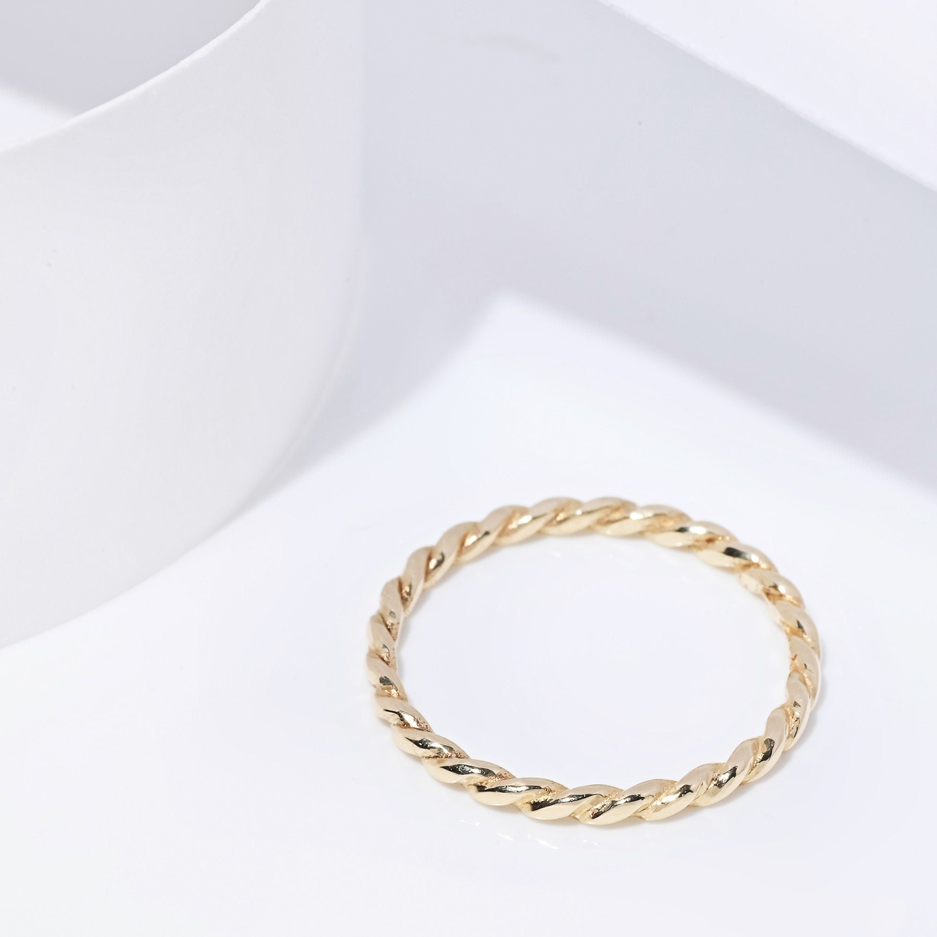 Handcrafted Slim 14K Solid Gold Twisted Ring for Women