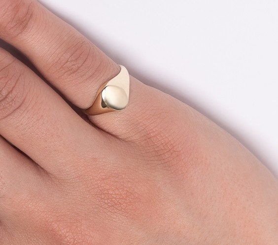 Personalized Gold Signet Ring for women, crafted in 14k gold with an engravable top part. 