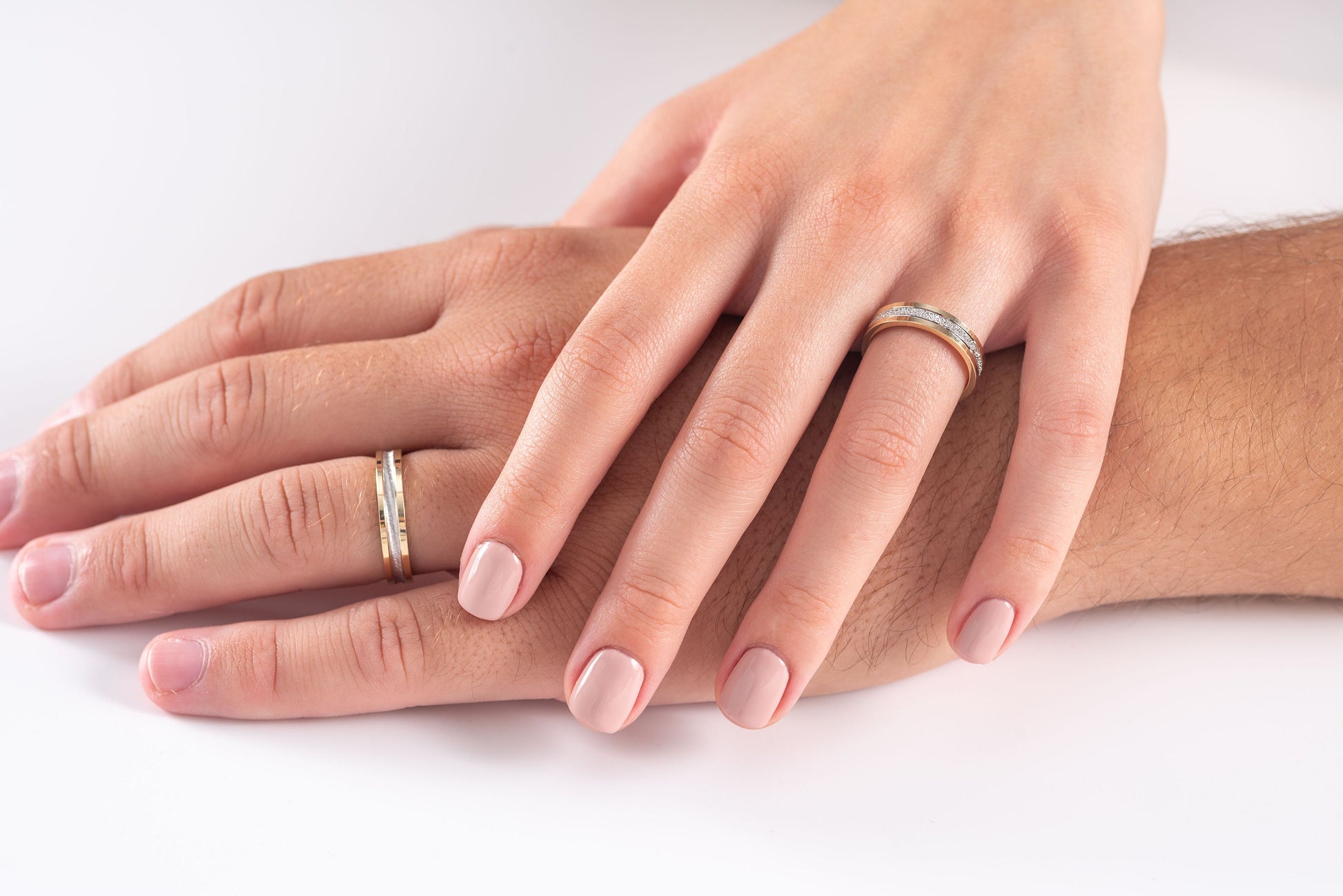 Two-tone Wedding Band, 4,5mm Wedding Bands Set, Matching Rings, Engrave Band Ring, Wedding Ring Set, His and Hers Rings