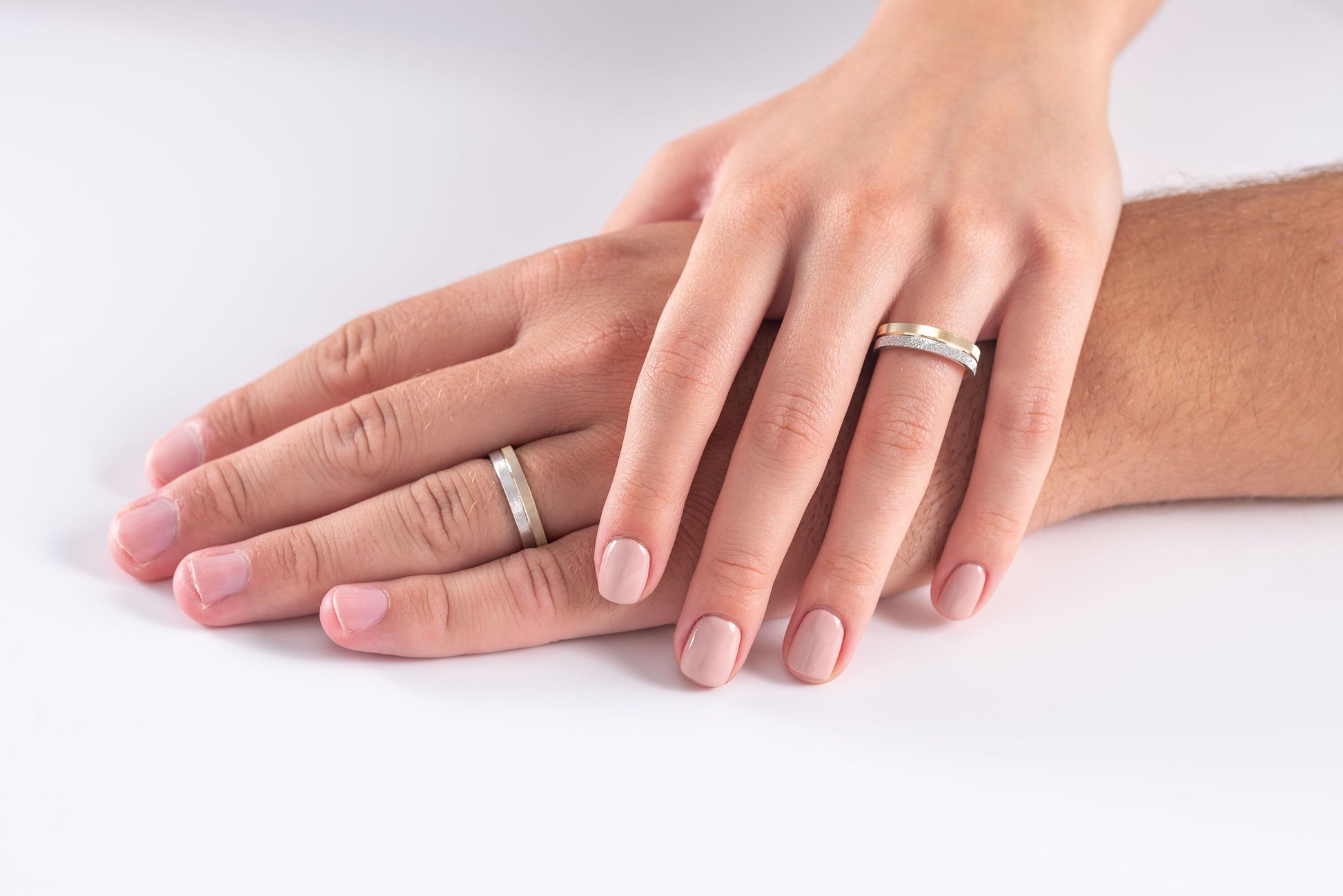 Two Tone Wedding Bands, 5 mm Wedding Bands Set, Matching Rings, Engrave Band Ring, Wedding Ring Set, Promise Rings for Couples