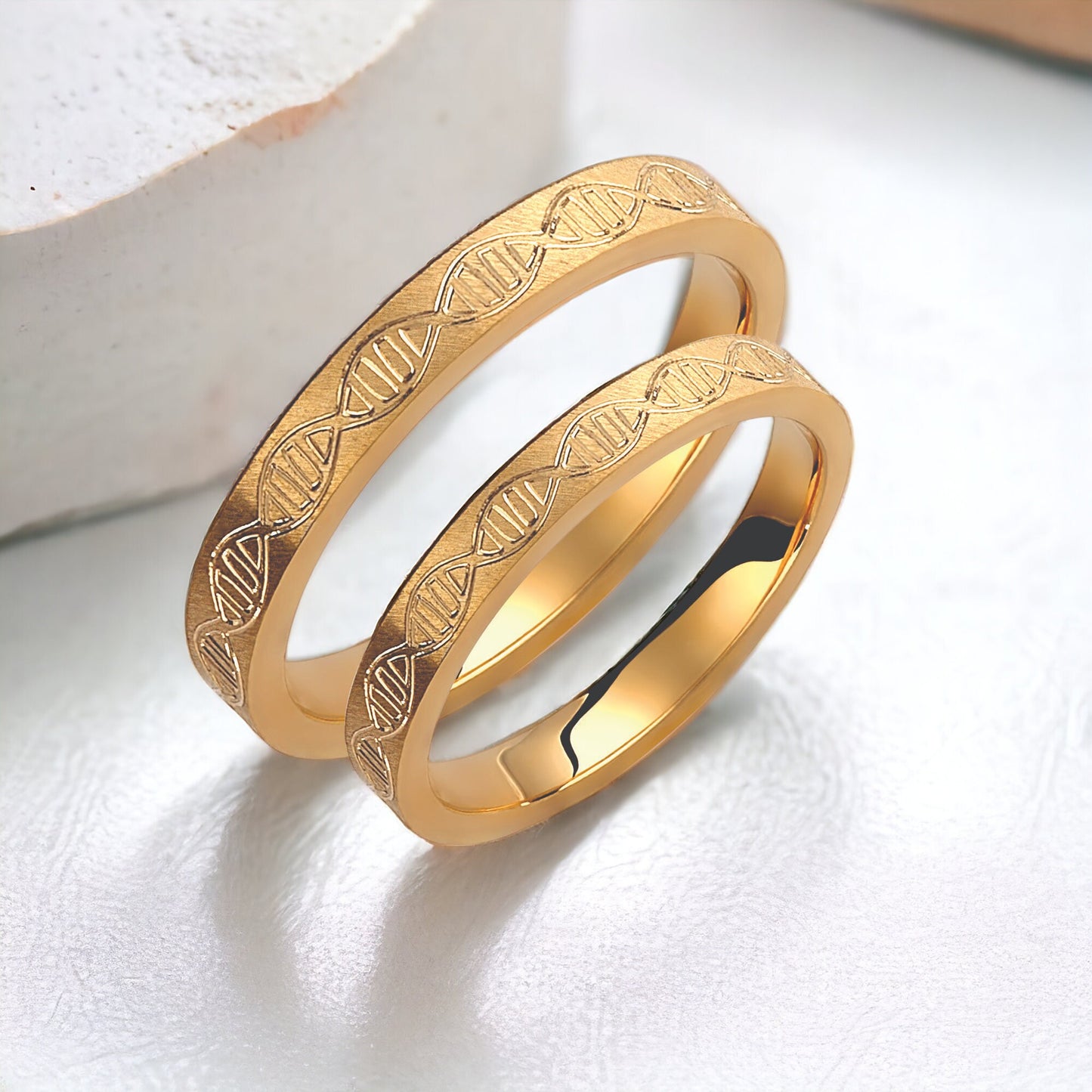 3mm Wedding Bands, DNA Wedding Bands, His and Hers Rings, Matching Rings, Wedding Bands Set, 18k Gold Ring Set, Engagement Ring Set