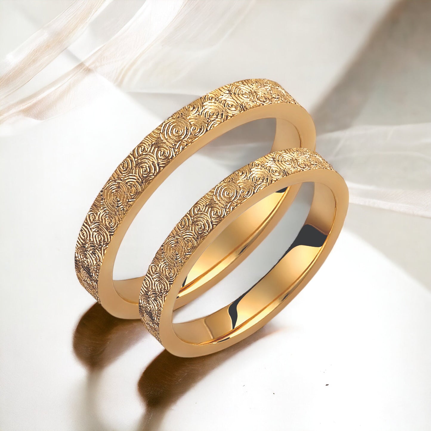 3mm Wedding Bands, Spiral Swirl Pattern , His and Hers Rings, Matching Rings, Wedding Bands Set, 18k Gold Ring Set, Engagement Ring Set