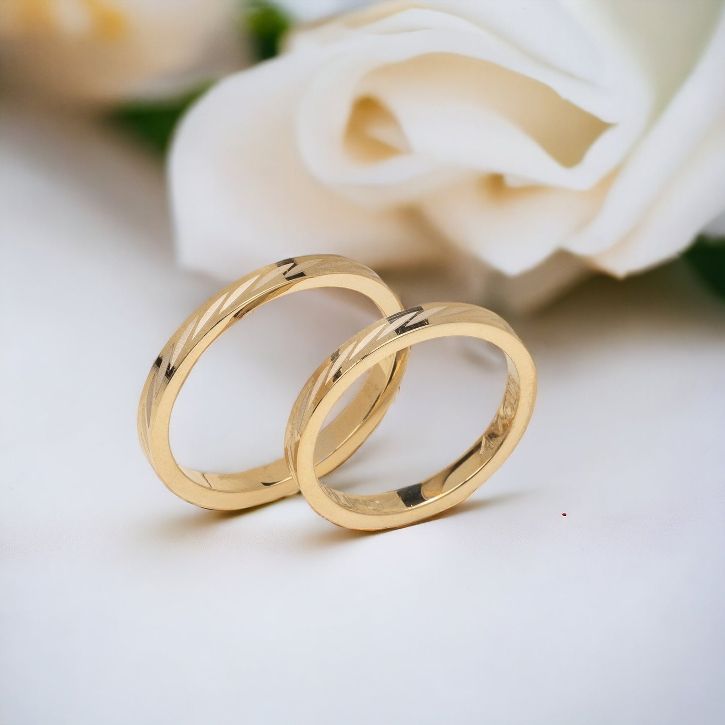 Wedding Bands Set, Matching Rings, Engrave Band Ring, 18K Gold Ring Set, Couples Promise Ring Set, 40th Anniversary Gift for Parents