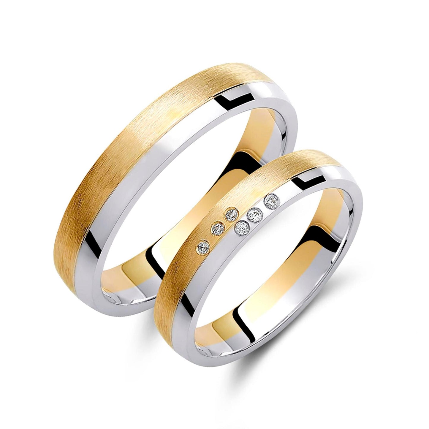 Two-tone Wedding Band, 4mm Wedding Bands Set, Diamond Matching Rings, Engrave Band Ring, Wedding Ring Set, His and Hers Rings