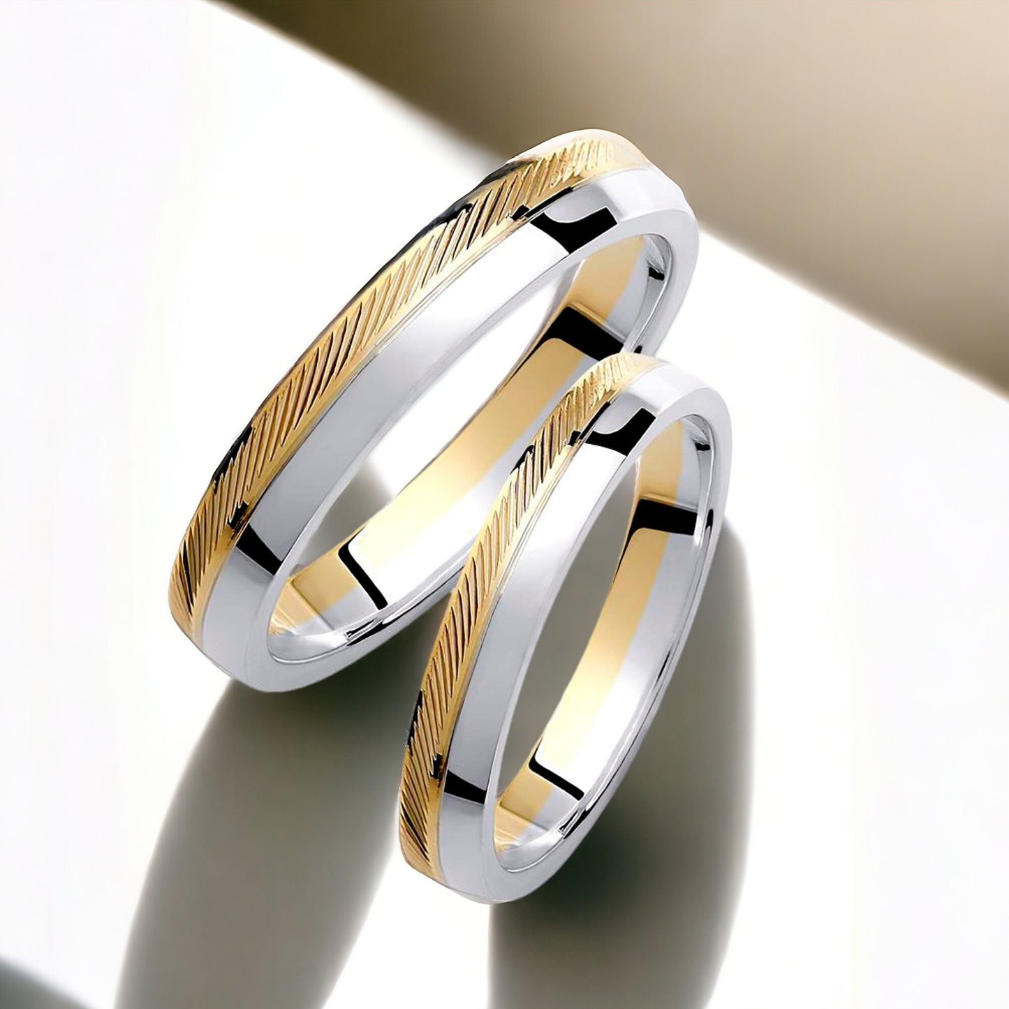 Two-tone Wedding Band, 3,5mm Wedding Bands Set, Matching Rings, Engrave Band Ring, Wedding Ring Set, His and Hers Rings