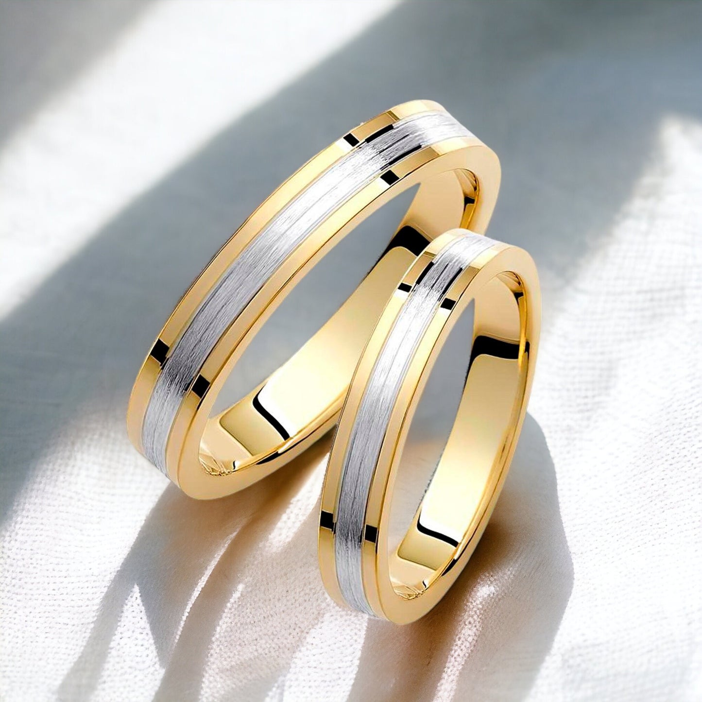 Two-tone Wedding Band, 3,5mm Wedding Bands Set, Matching Rings, Engrave Band Ring, Wedding Ring Set, His and Hers Rings