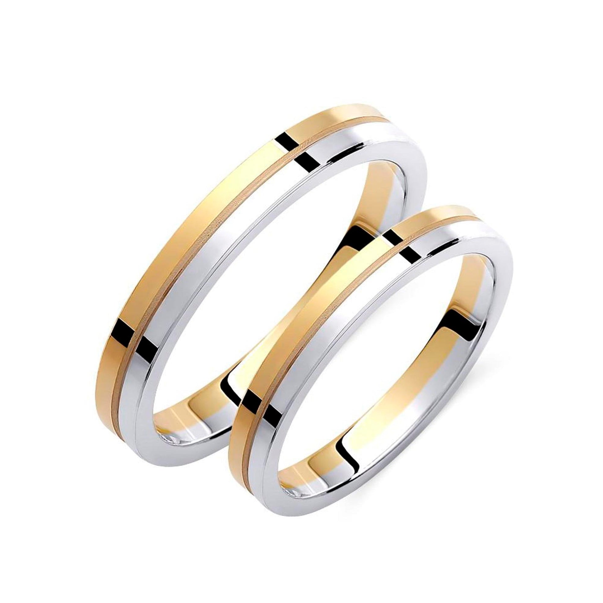 Two-tone Wedding Band, 3,0mm Wedding Bands Set, Matching Rings, Engrave Band Ring, Wedding Ring Set, His and Hers Rings