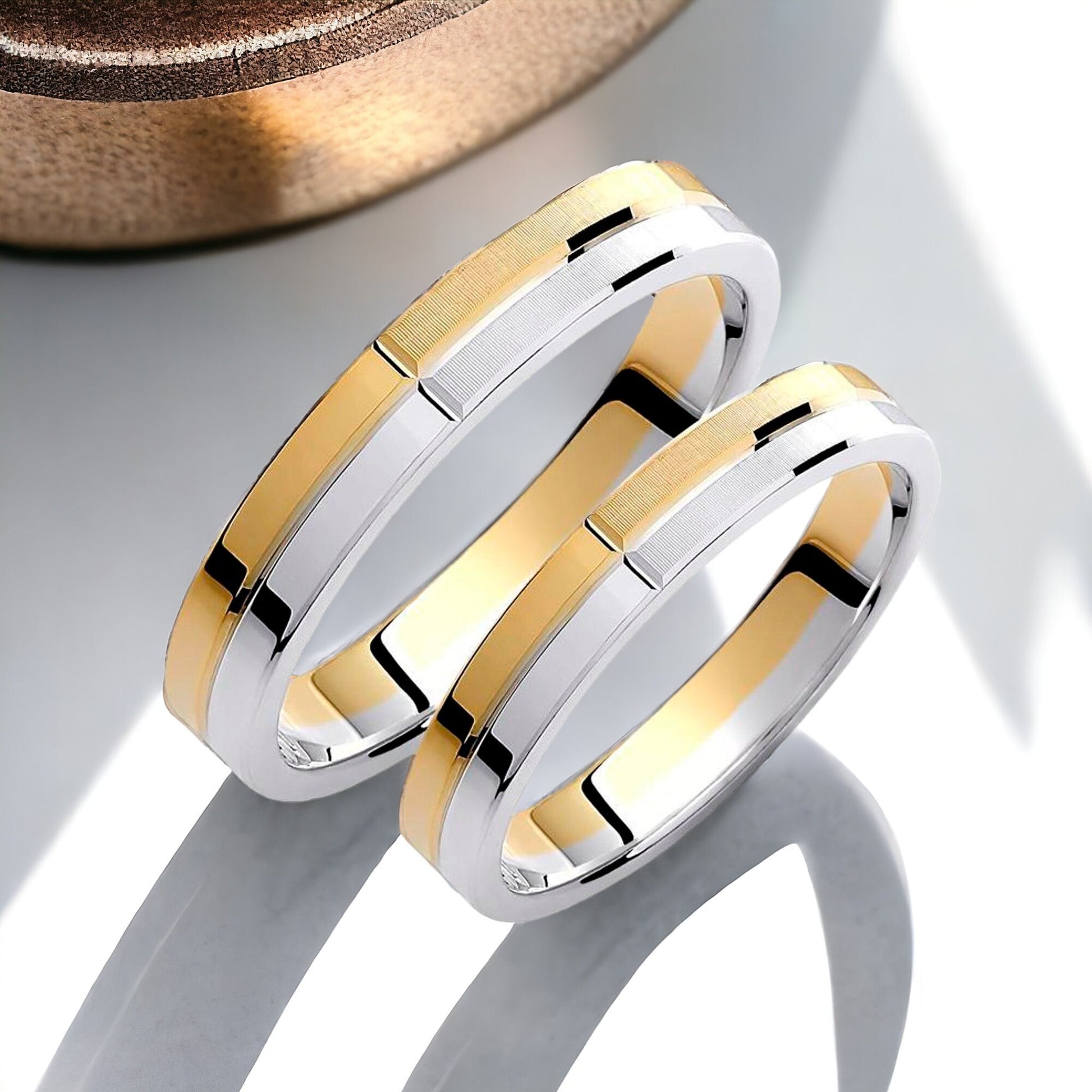 Two-tone Wedding Band, 3,5mm Wedding Bands Set, Matching Rings, Engrave Band Ring, Wedding Ring Set, His and Hers Rings